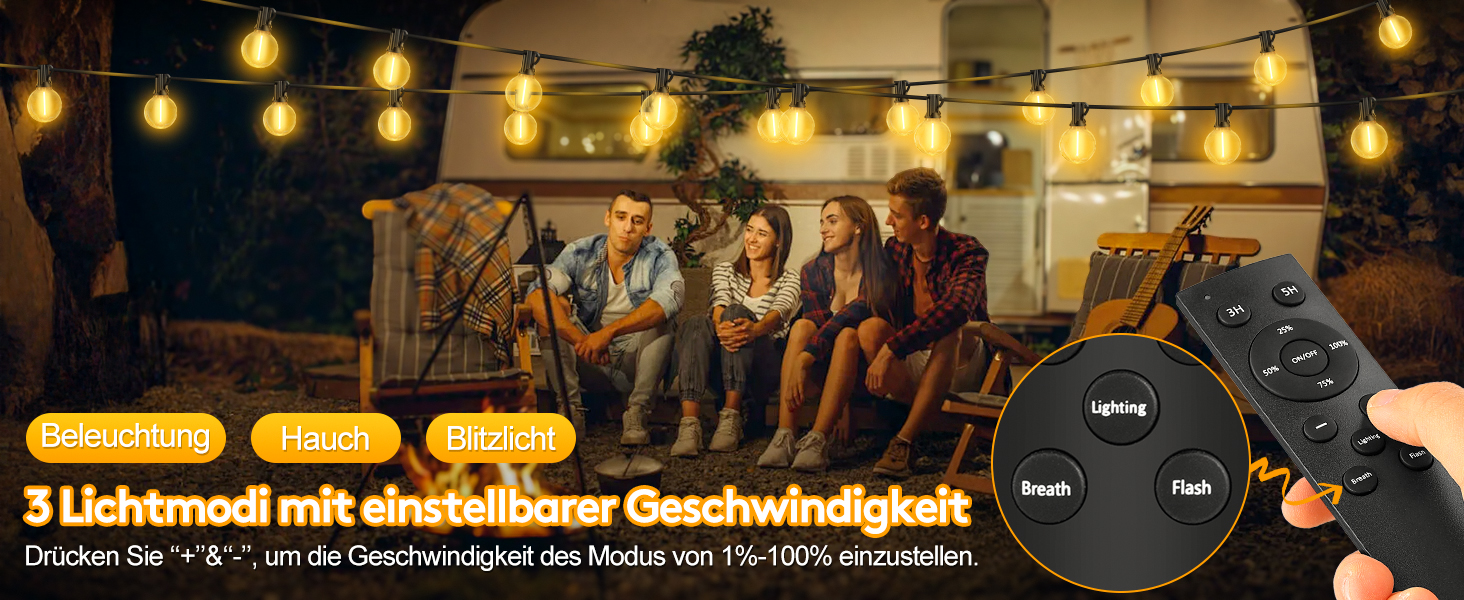 Ланцюжок прикрас LED для вулиці: 20M, 65ft, G40, для саду, балкону, павільйону, тераси, вечірки, з пульт дистанційного керування, IP44, вологостійкий, 20M