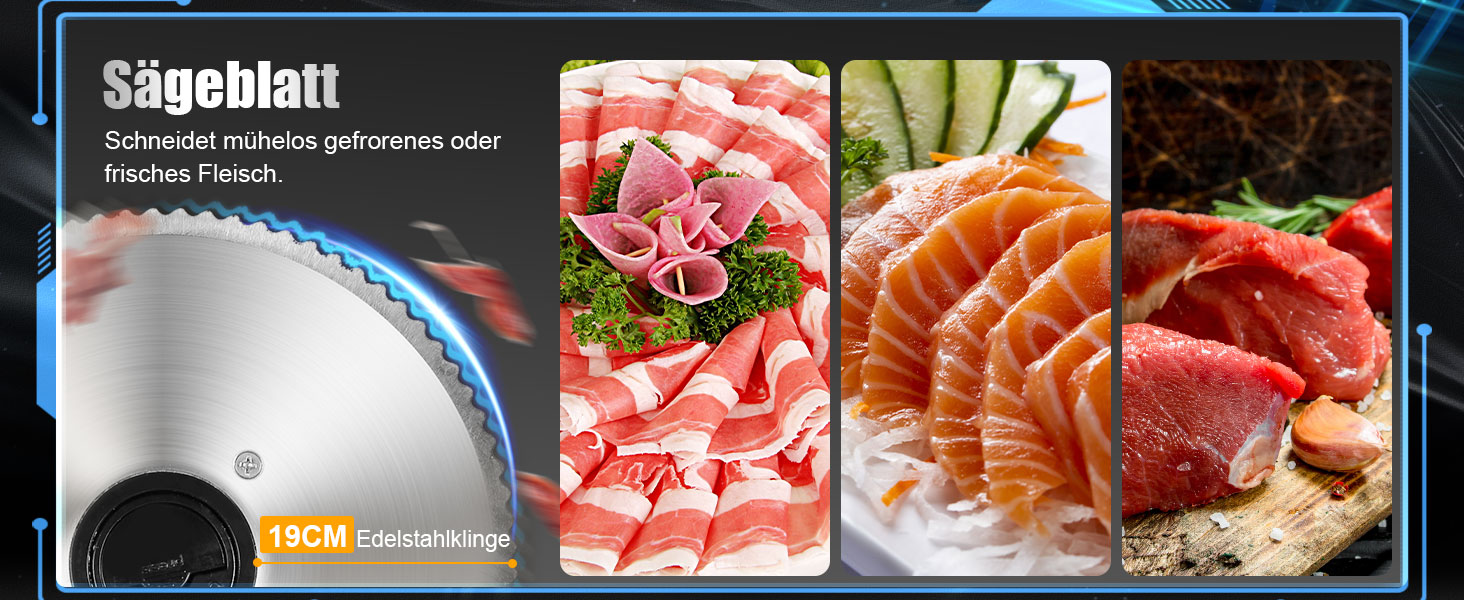 Електричний слайсер YASHE 200W з нержавіючою сталлю, 19 см, регулювання товщини 0-15 мм, для м'яса, сиру, хліба та овочів