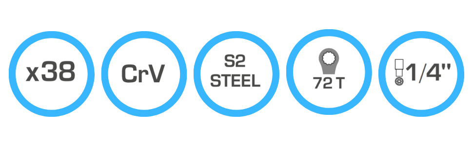 Набір інструментів Högert Technik 38 предметів: валіза з інструментами, тріскачковий набір, набір торцевих головок, біти 1/4