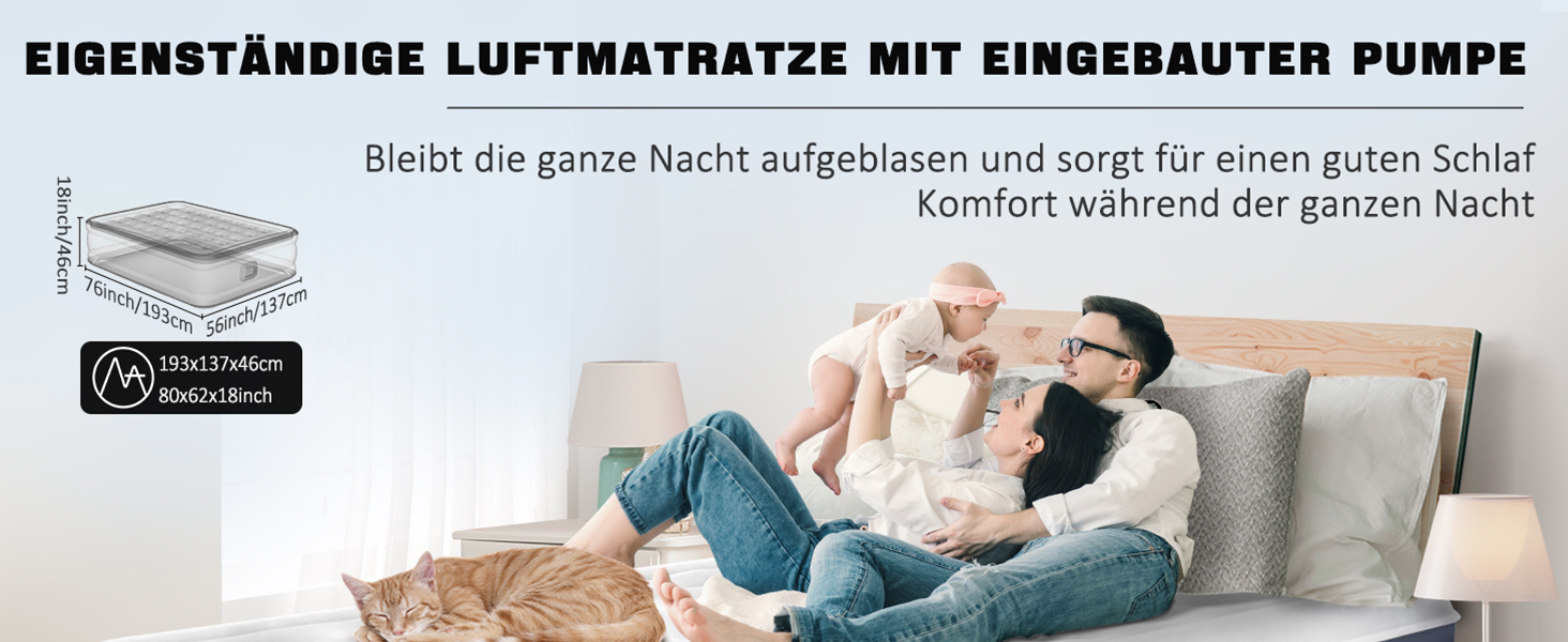 Надувний матрац NALONE для 2 осіб з самонадуваністю та вбудованим насосом, для кемпінгу та дому (Full XL)