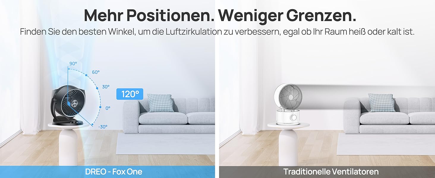 Дрео - тихий настільний вентилятор 30 см, 3 швидкості, 21 м³/хв, кут нахилу 120°, чорний