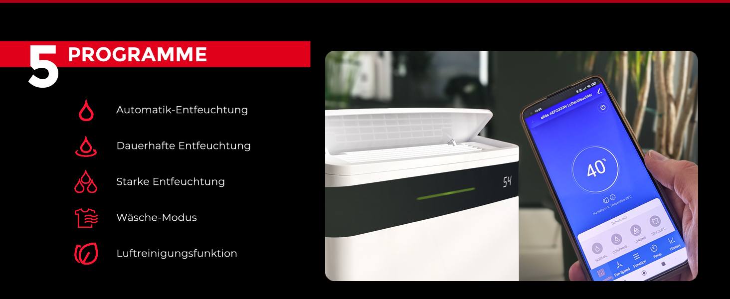 Електричний осушувач повітря AEF2000 - 20 л/день, до 30 м², тихий, з автовимкненням, гігростатом та сенсорним дисплеєм. Ідеально для спальні та ванної кімнати. З керуванням через додаток.