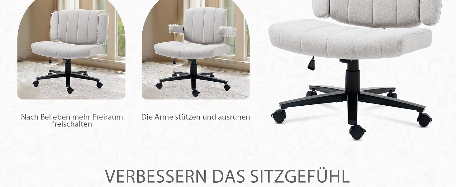 Крісло Vigosit Criss Cross з колесами, регульована ширина підлокітників, антиковзаюча тканина, комфортне сидіння, сучасний стиль, поворотне крісло для дому, туалетного столика, офісу (Сірий)