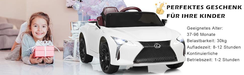 Дитячий електромобіль Lexus COSTWAY 12V з пультом, LED, музикою, USB, чорний