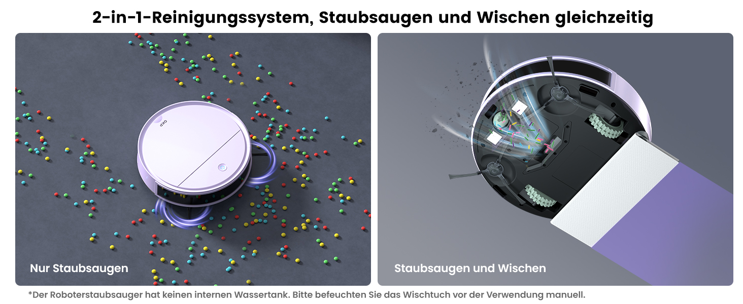 Робот-пилосос OKP K5P Purple: 5000Pa, навігація, HEPA-фільтр, Wi-Fi, для тварин, килимів, твердих підлог
