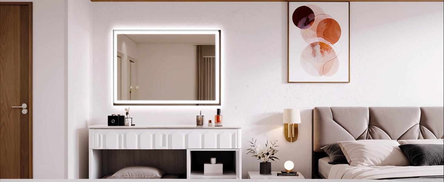 Дзеркало для ванної кімнати з підсвіткою 80x60 см, LED дзеркало з 3 кольорами світла, регульована яскравість, захисне скло, сенсорне управління, функція пам'яті, запобігання запотіванню, 60L x 80B cm