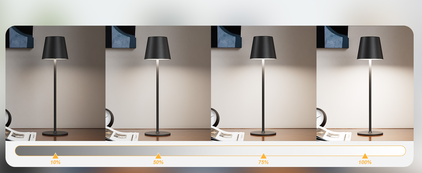 LED-лампа настільна акумуляторна бездротова, 2 шт. з регулюванням яскравості та 3 колірними температурами, сенсорне керування, зарядка USB-C, для дому, відпочинку та кемпінгу (чорний)
