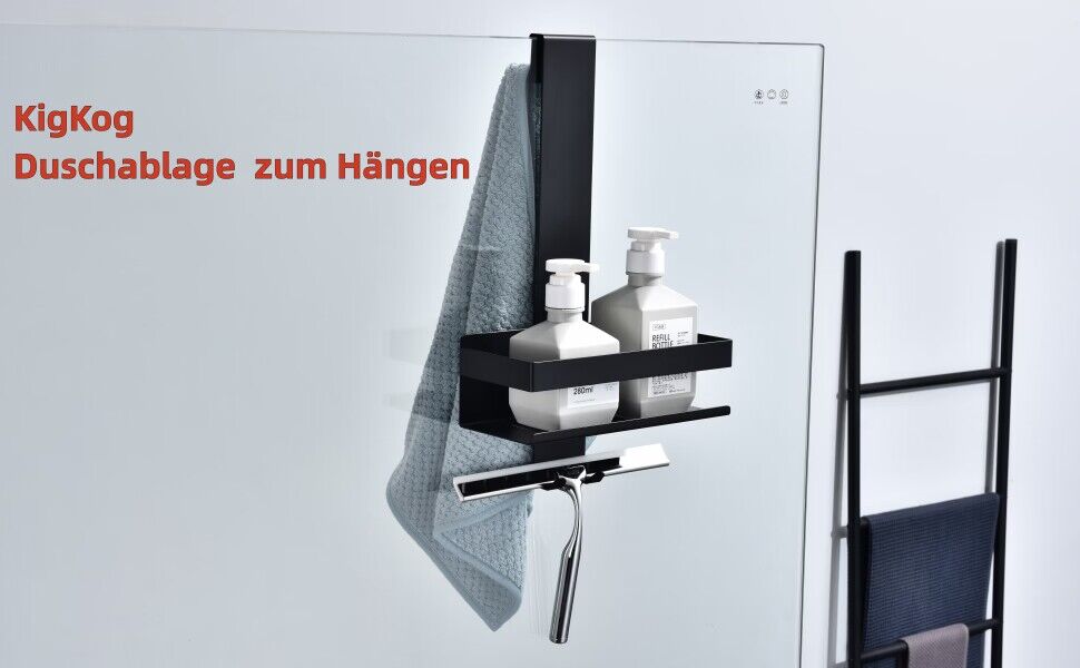 Настінна полиця для душу з нержавіючої сталі SUS304, 2 яруси, з гачками для скляних душових кабін, K07-23MB-2GL