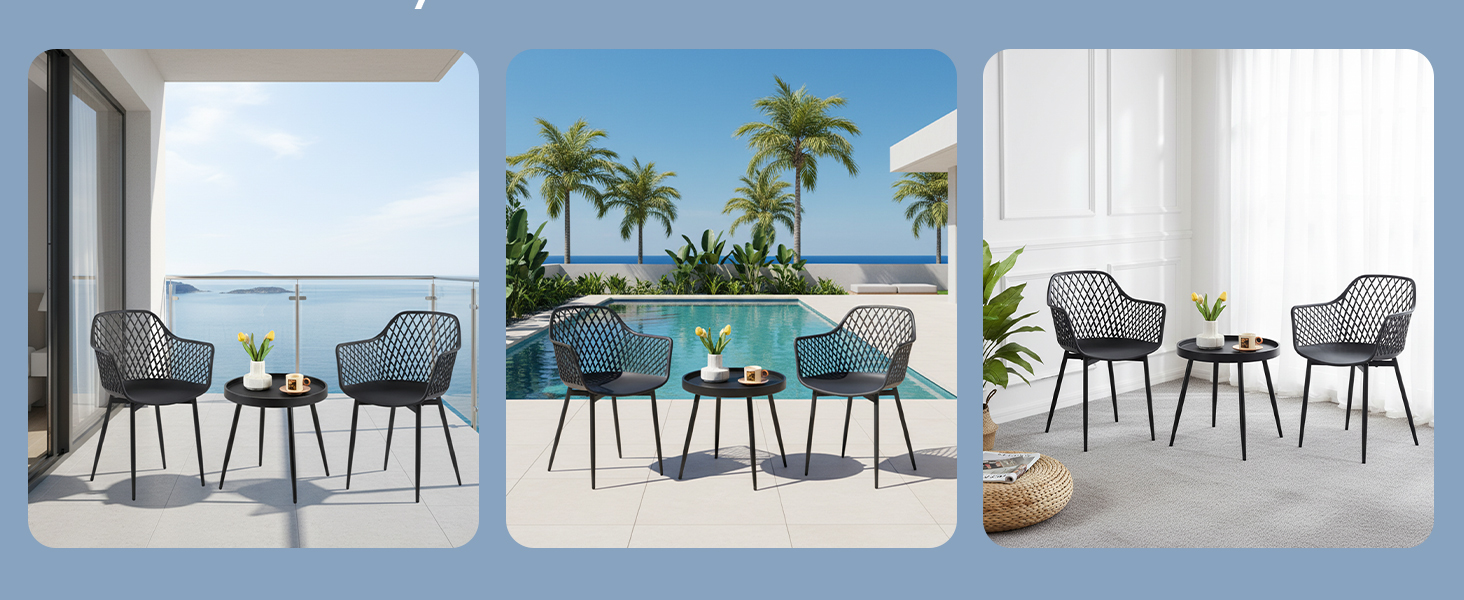 Набір меблів для балкона на 2 особи: стіл та 2 стільці з регульованими ніжками, чорного кольору