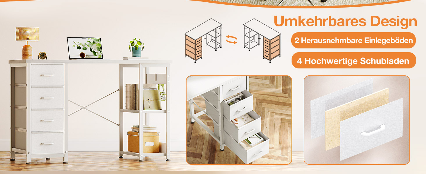 Компактний письмовий стіл Coleshome з 4 шухлядами, 100x40 см, з полицями, для офісу, кабінету, спальні