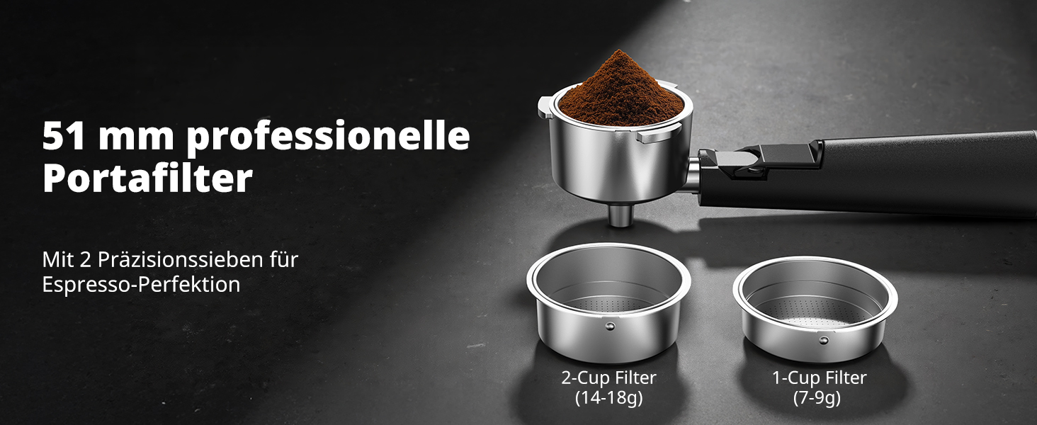 Еспресо-машина Siebträger з прозорою колбою, 20 Bar, автоматичний спінювач молока, для капучино та лате, Dual Boiler (1350W & 1000W), 15s екстракція, нержавіюча сталь, бак 1.8L, сенсорний дисплей, автоматичний спінювач молока (з млинком)