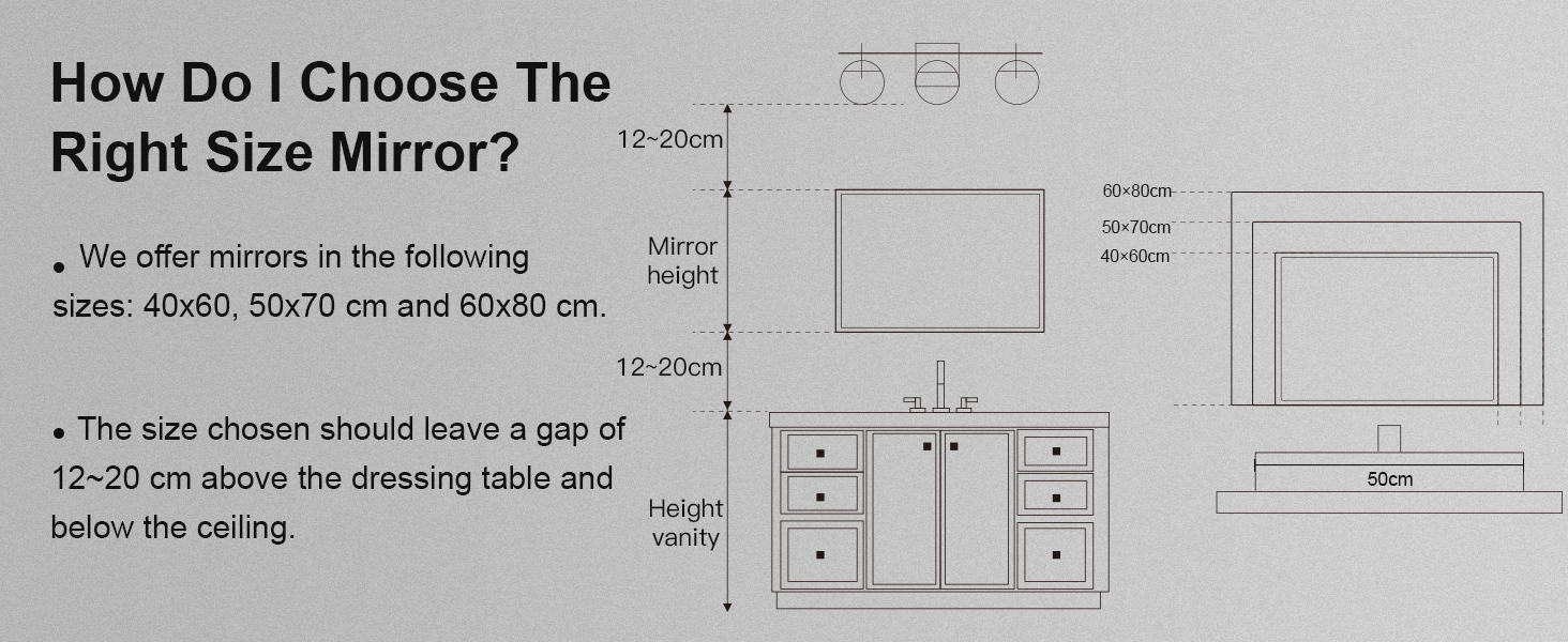 Дзеркало для ванної кімнати Habison з підсвічуванням LED, 50x70 см, сенсорне керування, регулювання яскравості, 3 колірні температури, функція пам'яті, протитуманне покриття, Bluetooth, матова центральна частина
