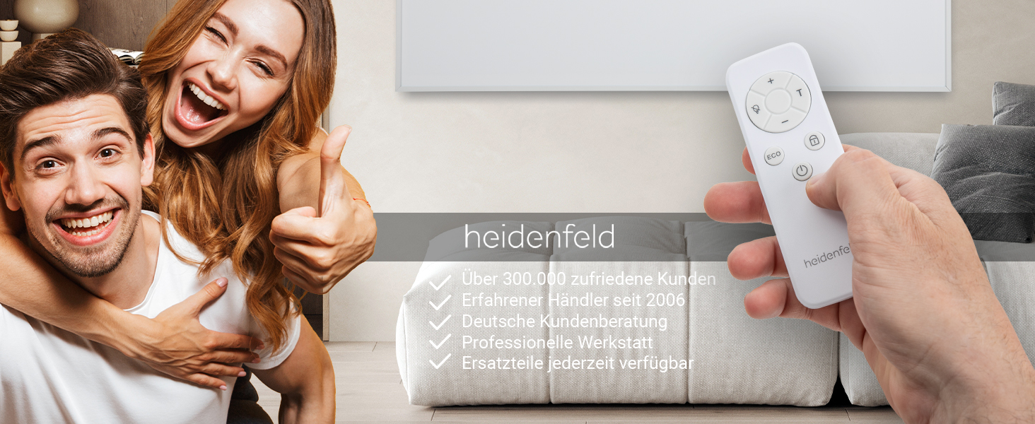 Інфрачервовий обігрівач Heidenfeld HF-HP140 | 300 Вт | 10 м² | 3-в-1: Керування через додаток, пульт, сенсорна панель | Модель HF-HP140