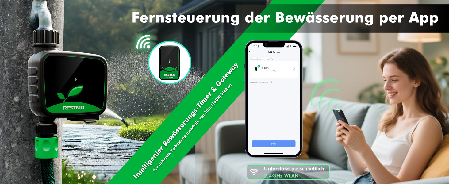 Таймер для поливу RESTMO WiFi, програмований, для саду та газону, 3 режими, для зовнішніх кранів, 1 зона, чорний