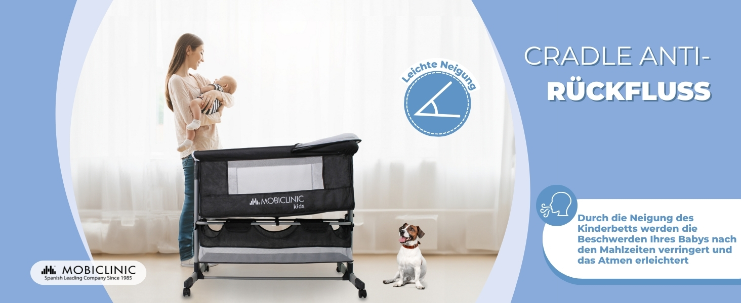 Дитяче ліжко Mobiclinic® 3-в-1: ліжко-гойдалка, ліжко-манежа, ліжко-бічне, чорне, до 20 кг