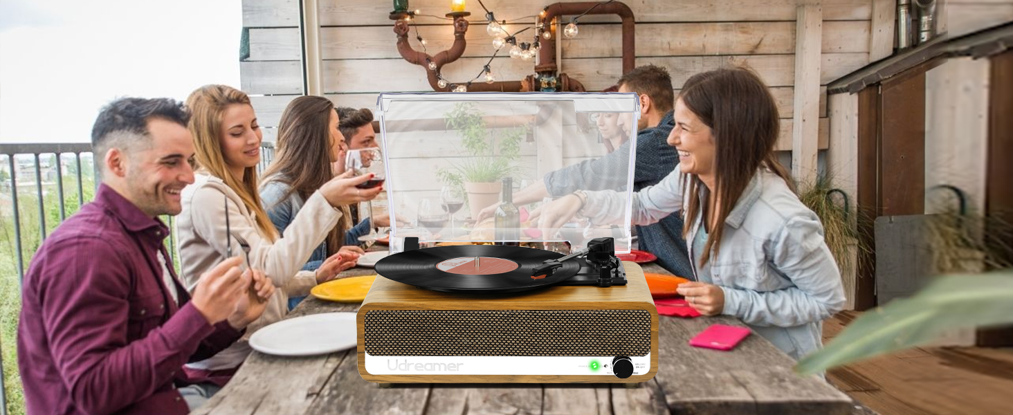 Вініловий програвач Udreamer з Bluetooth, динаміками, USB, AUX, RCA, навушниками, 3 швидкості, ремінний привід, дзеркальний дизайн, золотий, вінтажний стиль