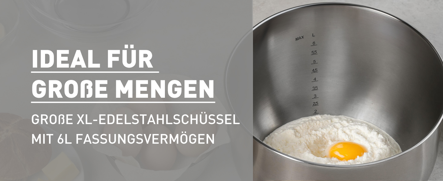 Кухонна машина Heinrich's 1500W з місткою чашею 6L (нержавіюча сталь)