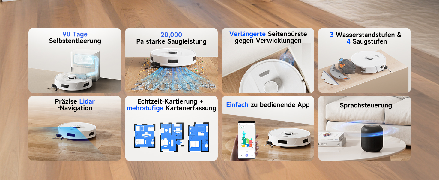 Робот-пилосос Redkey R11 з функцією миття, 20000Pa, док-станція 4L, захист від намотування волосся, LiDAR навігація, керування через додаток, для килимів та шерсті тварин