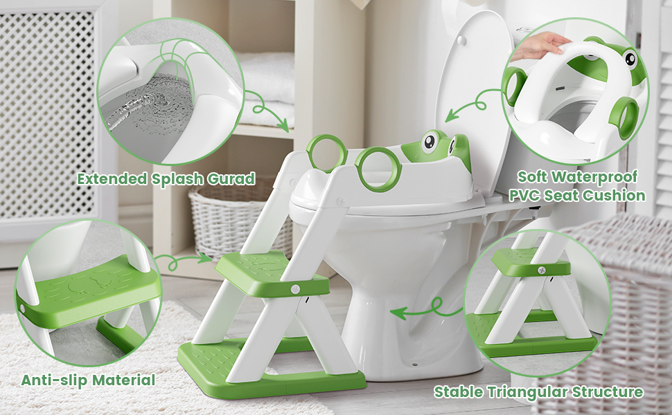 Унітаз-сходинки для дітей COOSEYA Frosch з тренувальним сидінням, зелений