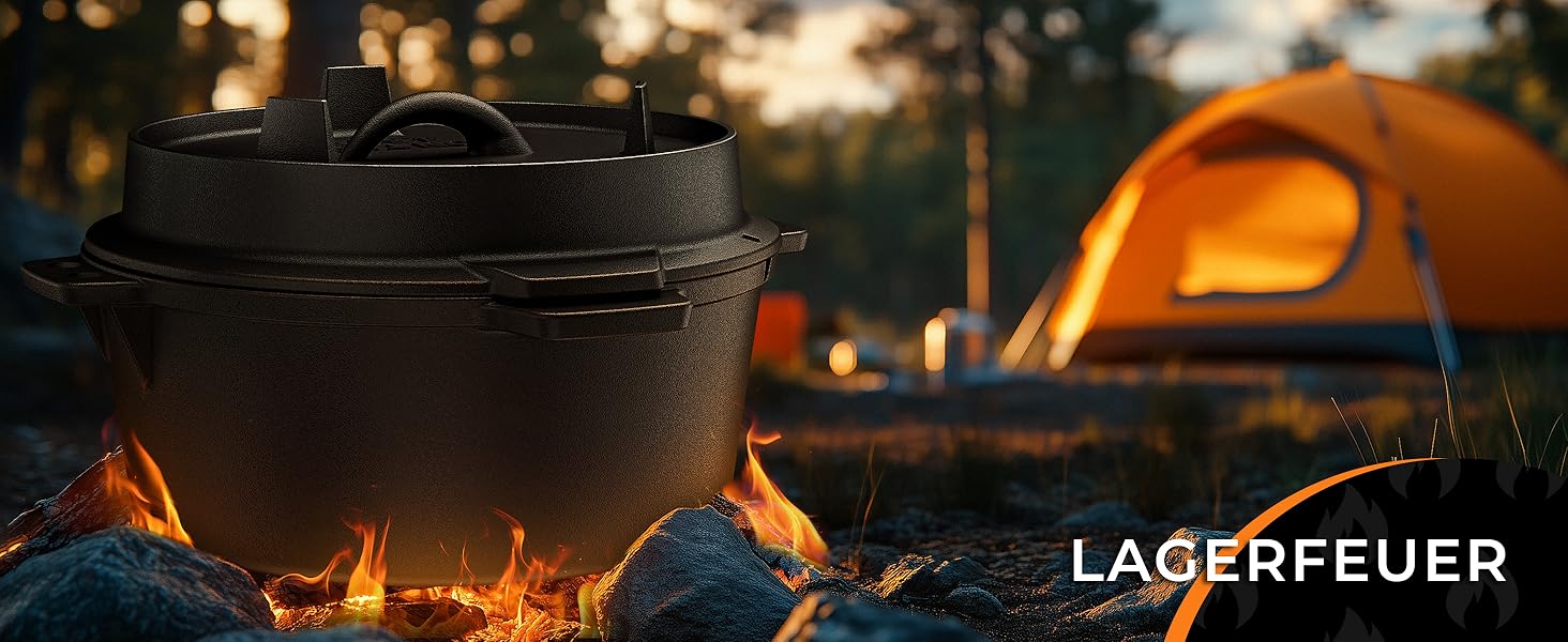 Набір чавунний казан Dutch Oven 4.5л з кришкою, підставкою та підйомником для кришки, підходить для 2-4 осіб