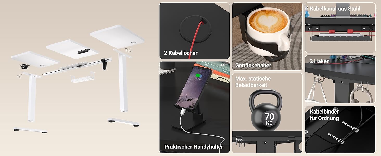 Регульований стіл для роботи з USB-C зарядкою 140 x 60 см, функція пам'яті. Стабільний електричний стіл, стоячий/сидячий, офісний, чорний.