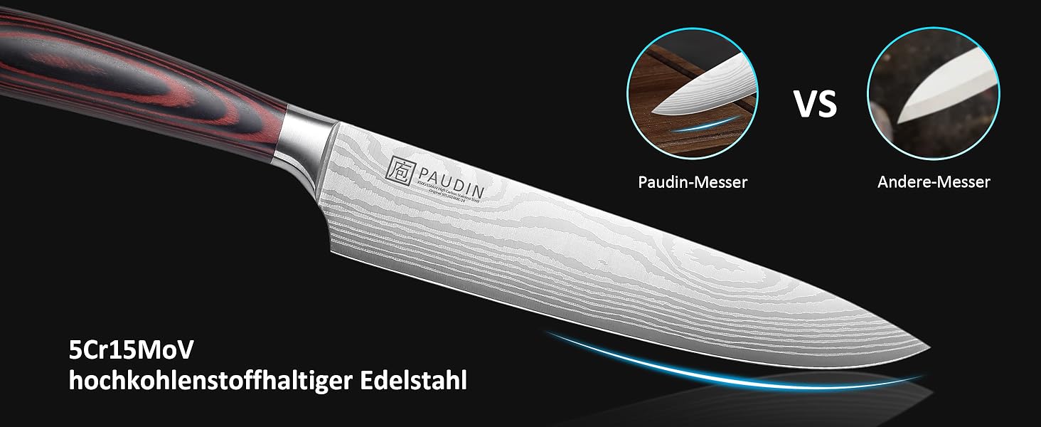 PAUDIN Profi Кухонний ніж 23см з нержавіючої сталі, ергономічна ручка, для професіоналів та любителів, ідеальний подарунок для кулінарів