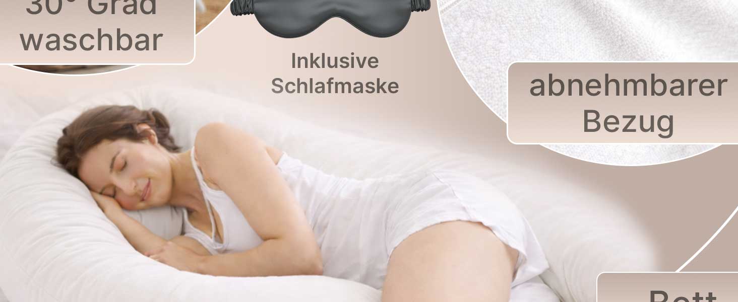 Подушка для вагітних ELONEO NEU для сну на боці, подушка для годування, XXL розмір, біла, знімний чохол, подушка для читання, пральна