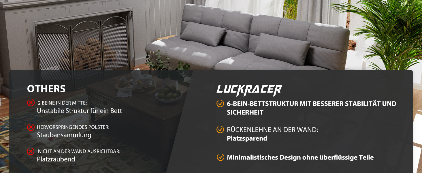 Диван-ліжко LUCKRACER 3-місний з регулюванням кута нахилу, сірий, для вітальні та квартири