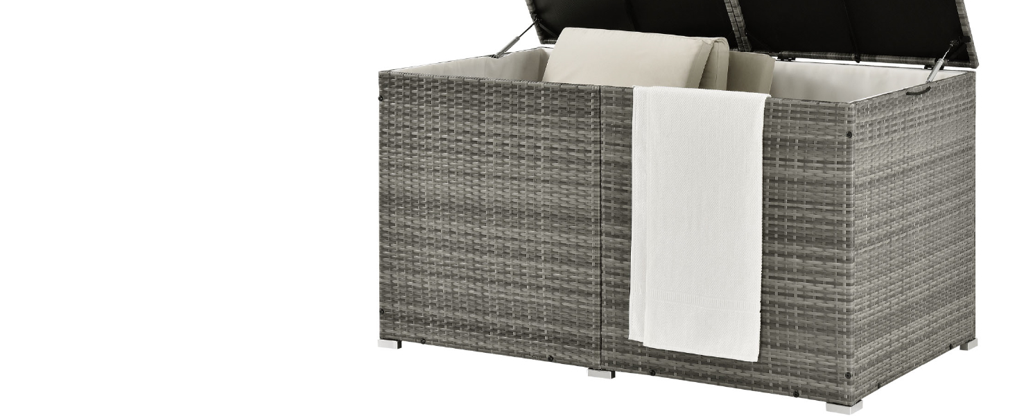 Ящик для подушок Juskys Ikaria 950 л з кришкою та автоматичним підйомним механізмом, сірий - для саду 145x82x79 см
