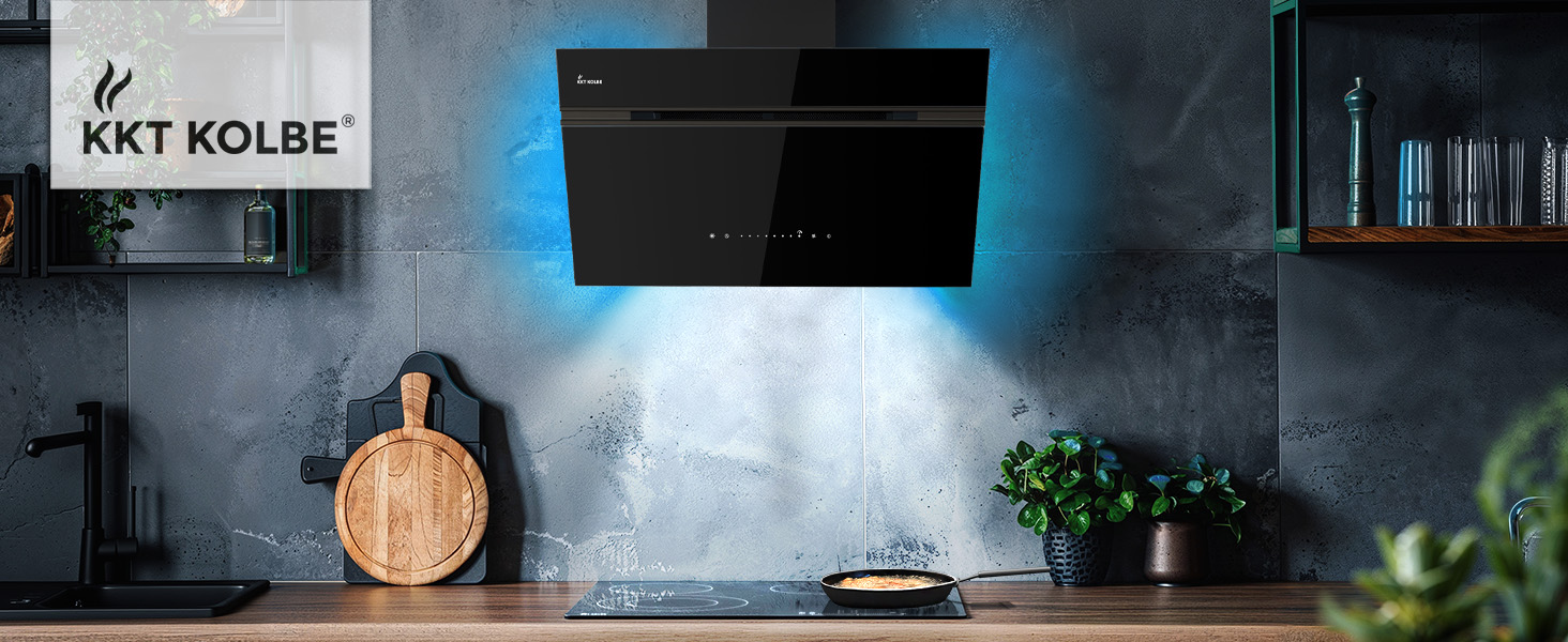 Витяжка кухонна KKT Kolbe Aurora 6005FB Full-black: 80 см, скло, чорна, продуктивність 782 м³/год, WiFi, сенсорне керування, RGBW LED-підсвітка, режим рециркуляції та відведення