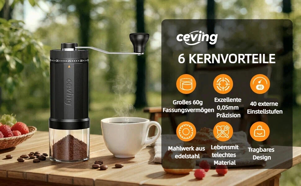 Ручна кавомолка MEGA PRO: кавомоля для еспресо, френч-пресу, подорожей. CNC жернова, 40 налаштувань, 30г