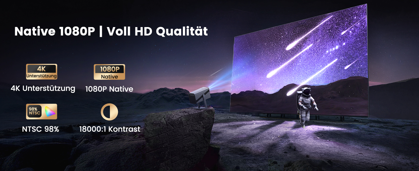 Smart-проектор Mini Beamer 4K Full HD 1080P, 600 ANSI люмен, автофокус, автокорекція трапецієподібних викривлень, WiFi 6, Bluetooth, 360° поворот, короткофокусний, сріблястий