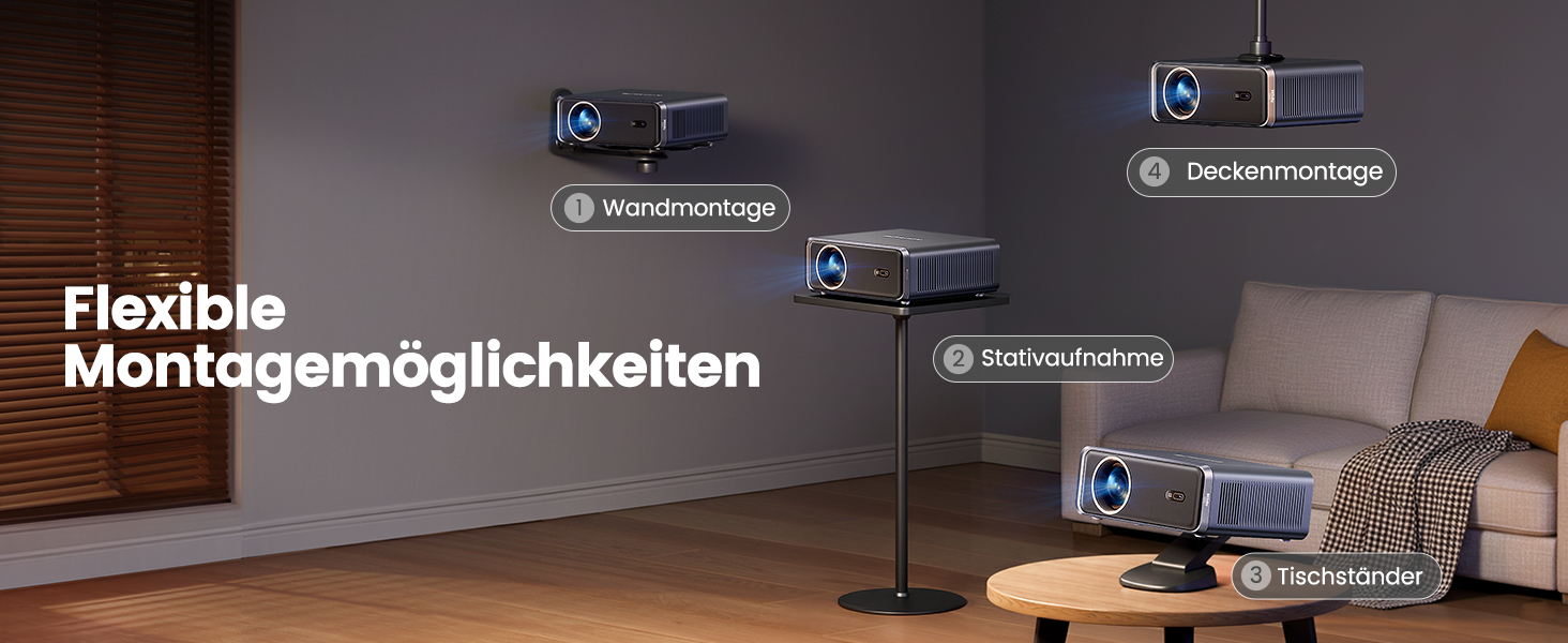 4K проєктор Smart Beamer з Netflix, Dolby Audio, 1000 ANSI люмен. Підтримка автофокусу, корекції трапеції 6D, WiFi 6/Bluetooth. Підходить для Android/iPhone, для дому та на вулицю. Чорний.