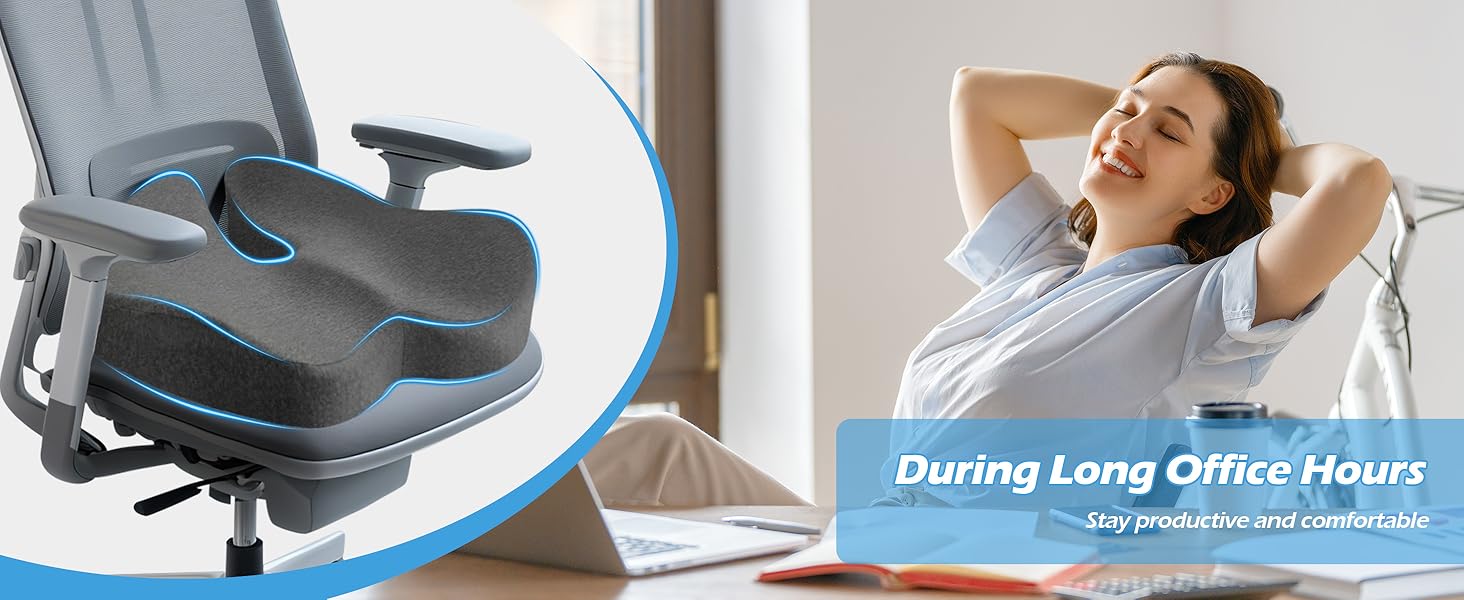 Подушка для офісного крісла Lofty Aim з піни Memory Foam: ортопедична, для попереку, від болю в сідницях, для офісу, авто, літака, інвалідного візка – чорний та темно-сірий