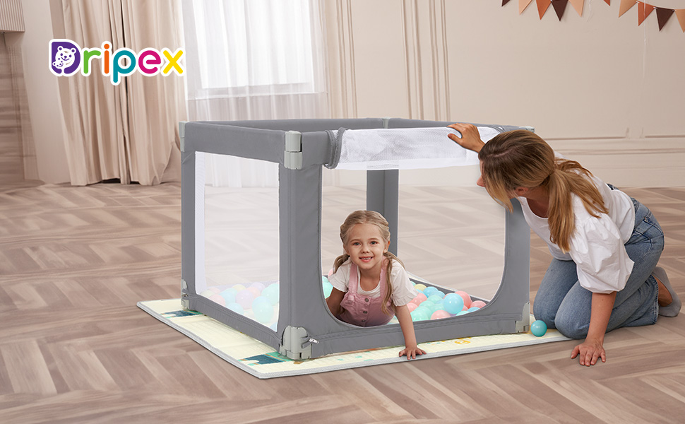 Манеж Dripex Baby 125120 см, складний манеж, тканина 300D Оксфорд, з сіткою, сірий