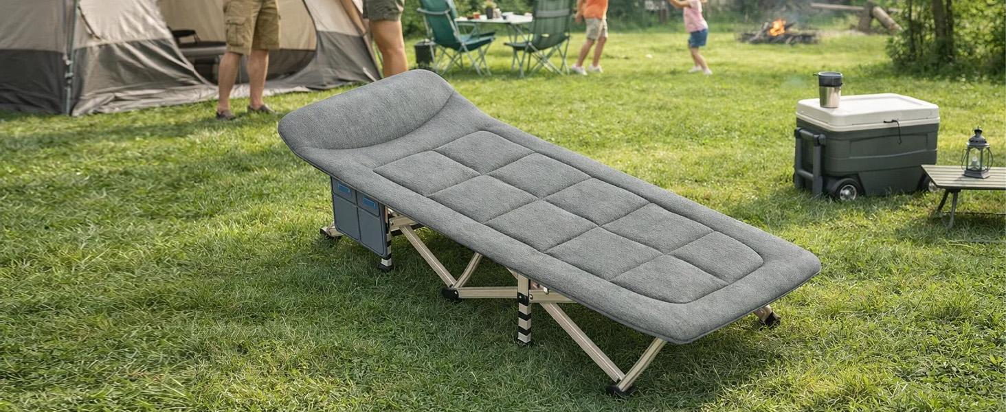 Розкладне кемпінгове ліжко CALIYO, польове ліжко для гостей до 200 кг, 190 x 68 x 40 см, з сумкою для зберігання, світло-сіре