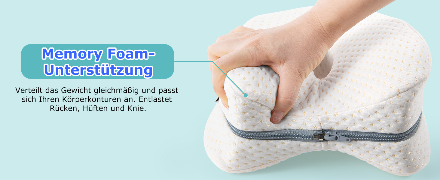 Подушка для ніг та стегон Dioxide для тих, хто спить на боці, з memory foam. Підтримка ніг, колін, стегон, спини та для вагітних. Білий колір.