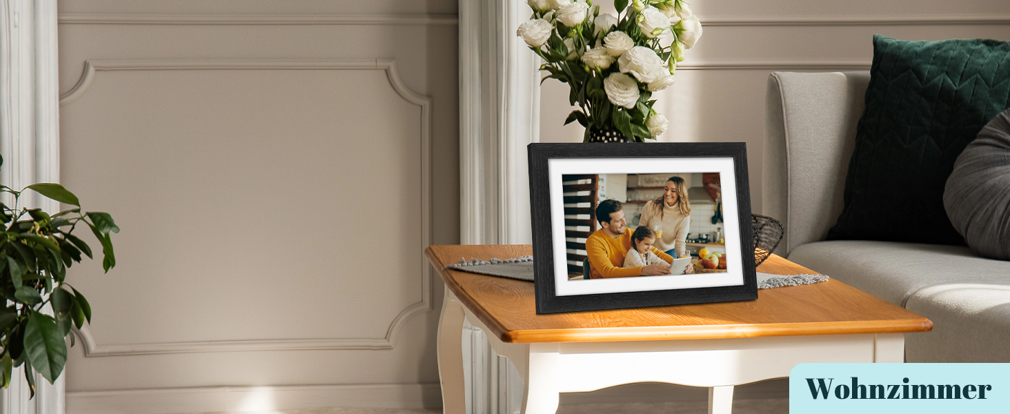 Frameo Цифровий фоторамка з Wi-Fi, 10.1 дюйма, горіх, 32GB, HD IPS сенсорний екран, відтворення фото/відео через додаток Frameo, подарунок для чоловіків та жінок