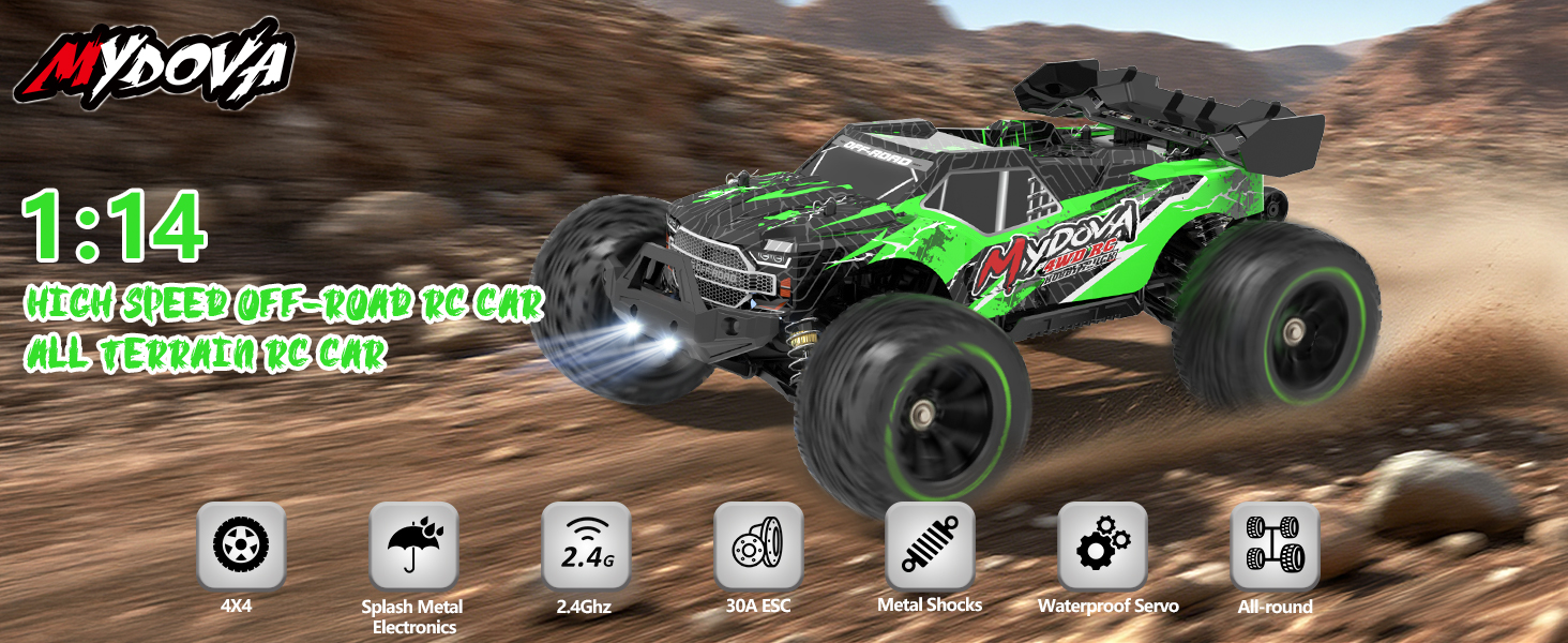 Радіокерований позашляховик RC Monstertruck 2.4GHz, 25 км/год, великий розмір, знімний, для дорослих та дітей (зелений)