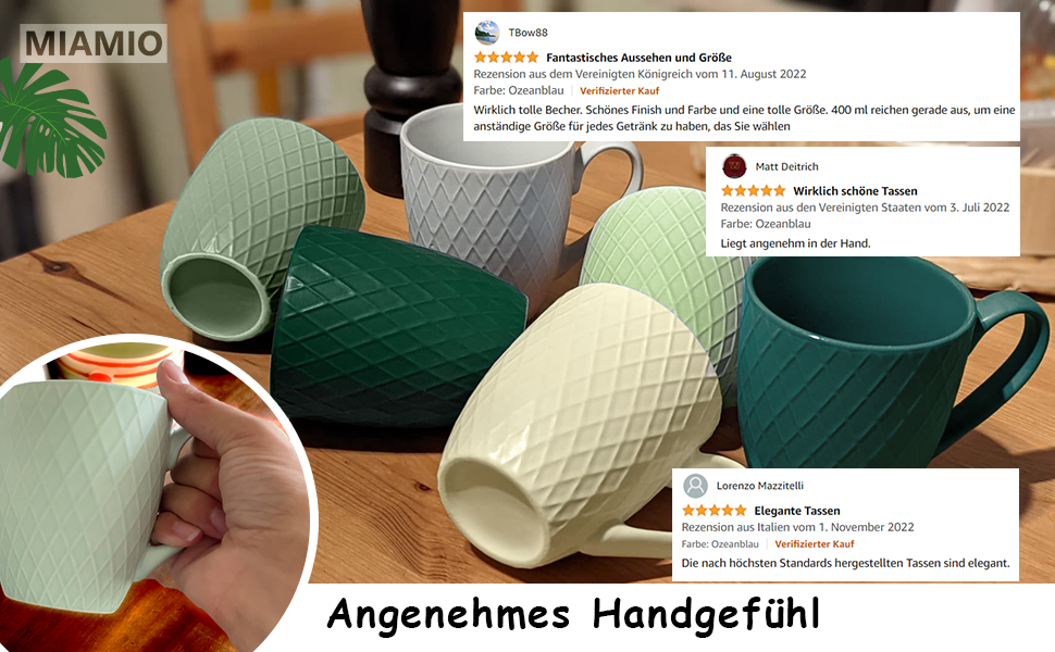 Набір кавових чашок Miamio Palmanova (Jungle) – 6 шт. по 400 мл – сучасна кераміка, матова поверхня