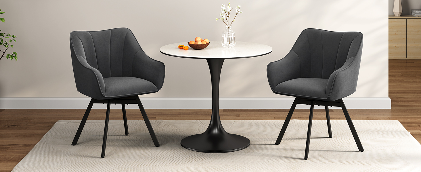 Крісло Yaheetech для кухні/їдальні/вітальні, обертається на 360°, з підлокітниками та металевими ніжками, темно-сірий (2 шт.)