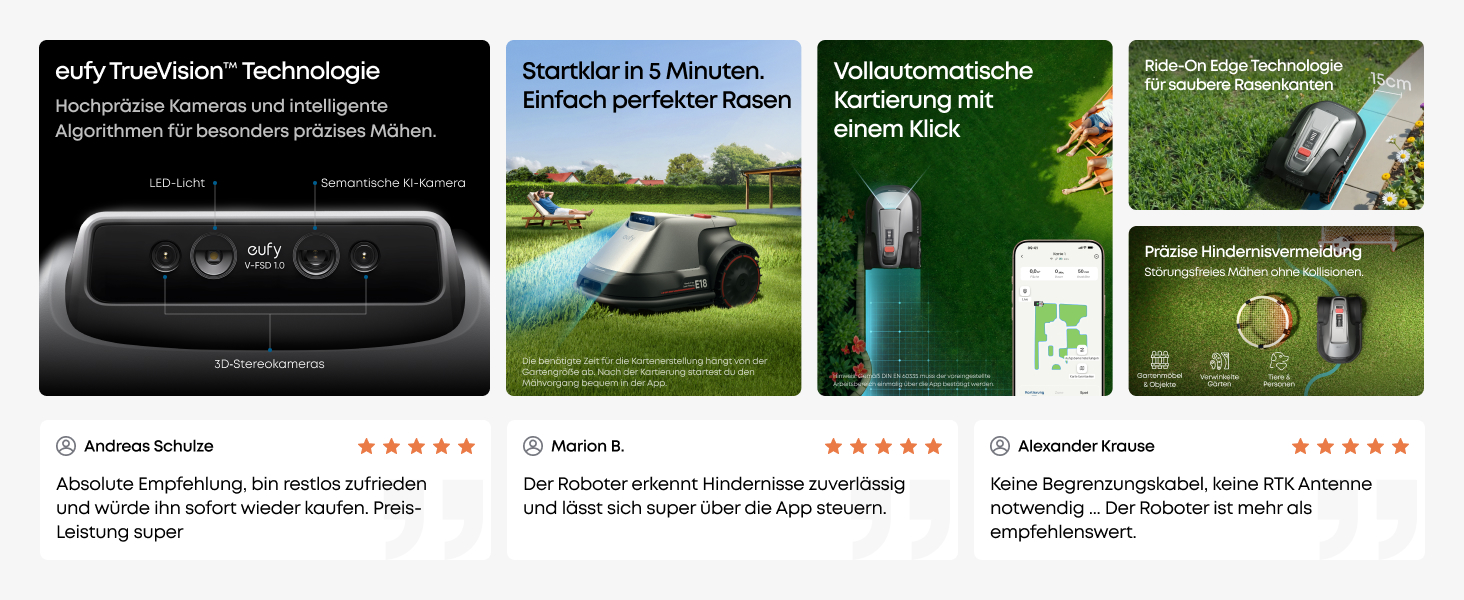 Робот-газонокосилка Eufy E15 без дроту, для саду до 800 м², TrueVision, Smart-навігація, уникнення перешкод, керування через додаток