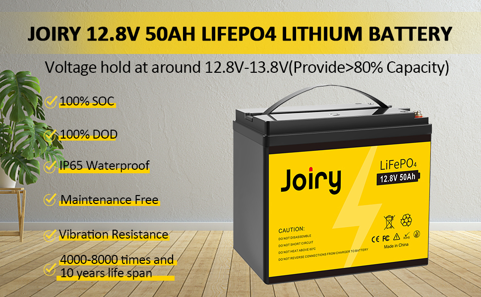 Акумуляторна батарея Joiry 12V 50Ah LiFePO4, 640 Втгод, акумуляторний, BMS, 5000 циклів, чудово підходить для сонячної системи, човна, дому