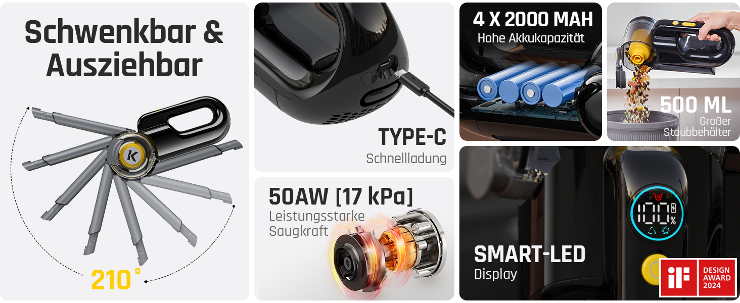 Акумуляторний ручний пилосос Fanttik Fold V10 APEX Pivot для авто та дому, потужність 17 000 Па, LED-дисплей, з гнучким шлангом та щіткою для шерсті тварин