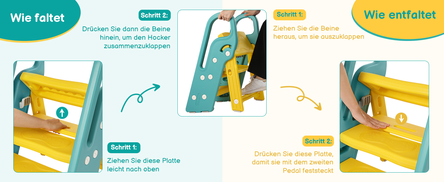 Дитячий трибуз/табурет Onasti, 2-3 сходинки, регульована висота, складаний, багатофункціональний (зелений)