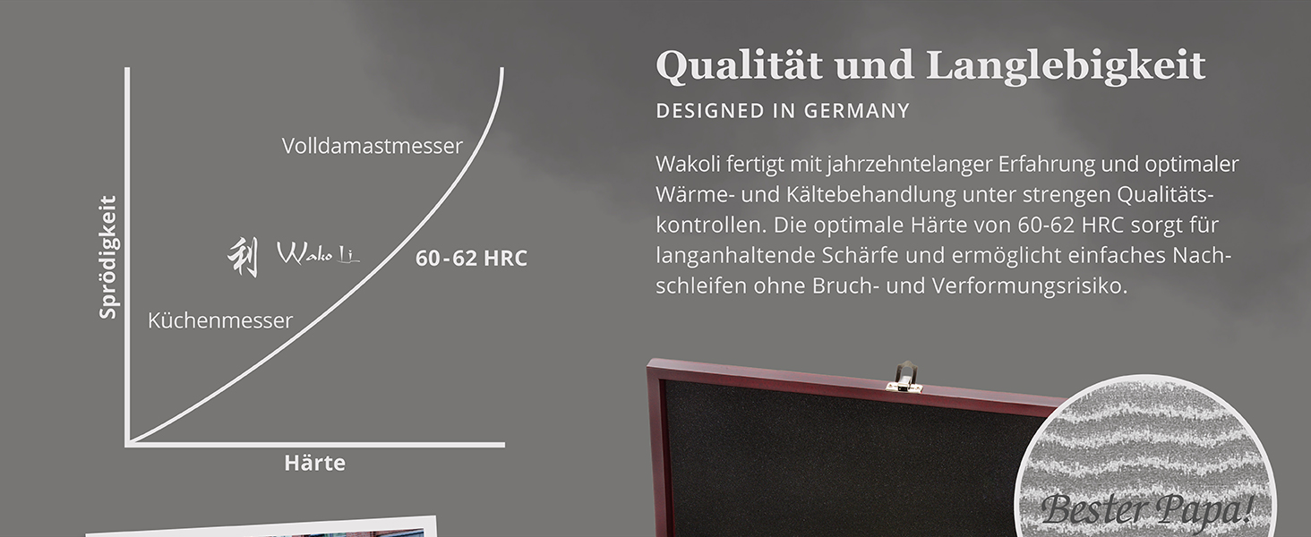 Набір кухонних ножів Wakoli EDIB з магнітним блоком | 3 ножі з дамаської сталі (8,5-17см) з VG10-сердечником, дерев'яні ручки, для овочів та м'яса