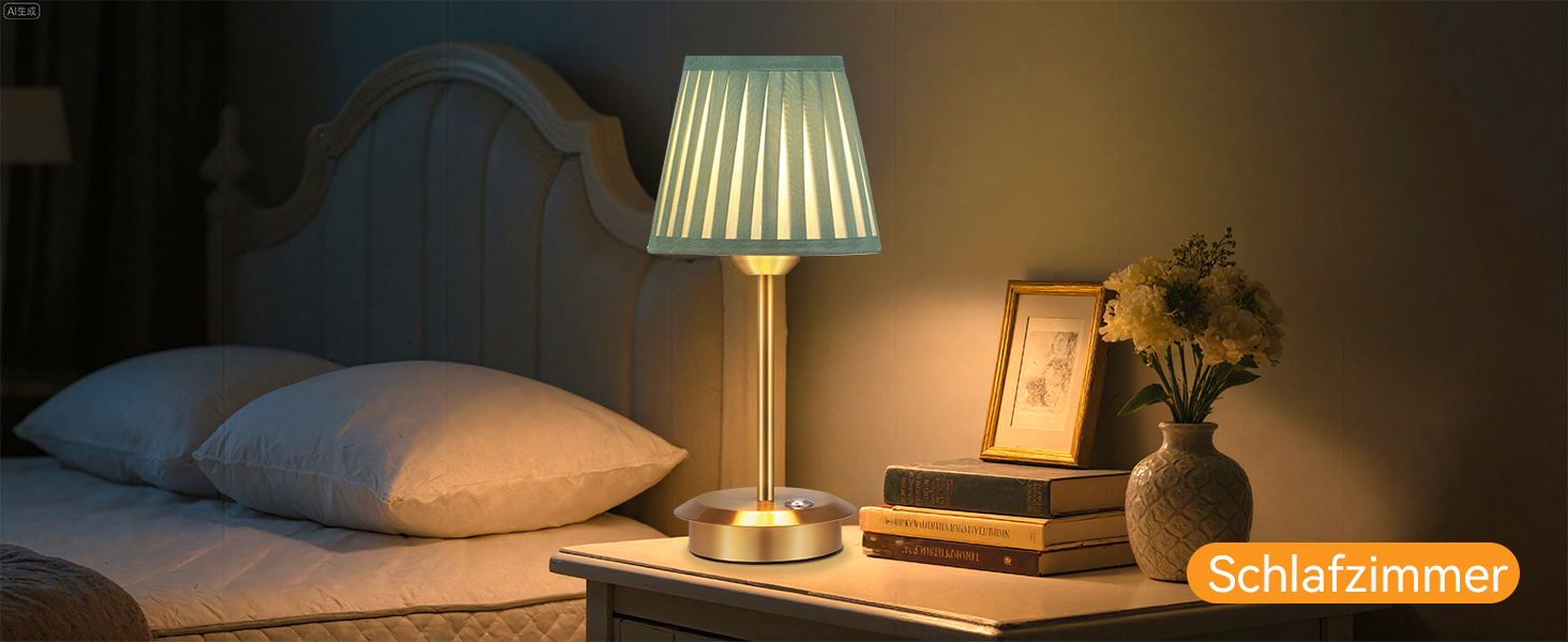 Настільна лампа OUSFOT бездротова, 3 режими яскравості, золота, вінтажний дизайн з абажуром для вітальні, кабінету, спальні, їдальні