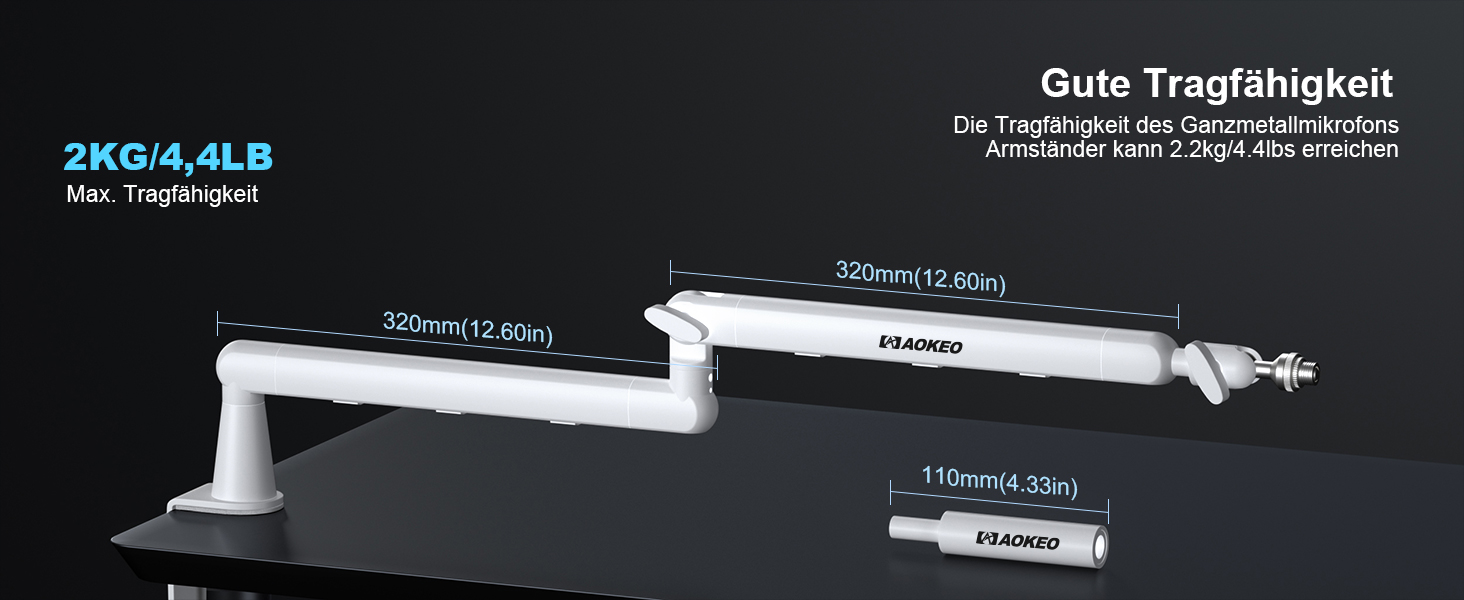 Стійка для мікрофона Aokeo AK-55 для столу, біла - для Yeti, Snowball, HyperX, Elgato