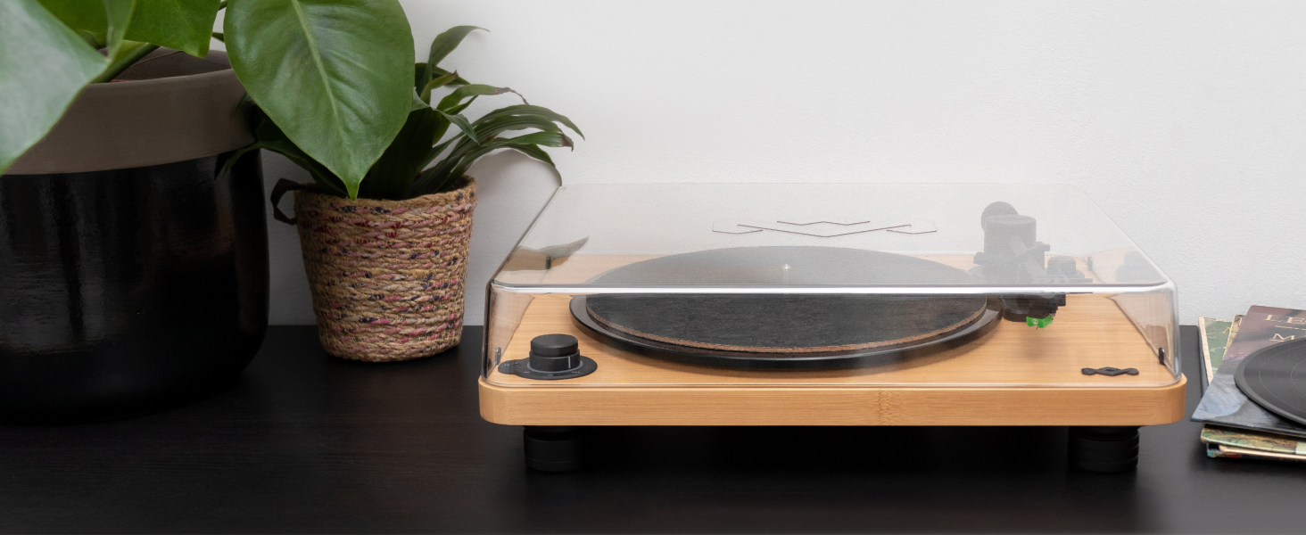 Бездротовий програвач вінілу House of Marley Stir It Up Bluetooth, екологічний, 33/45 об/хв, з попереднім підсилювачем, голівкою Audio-Technica, корпус з бамбука, з кришкою від пилу