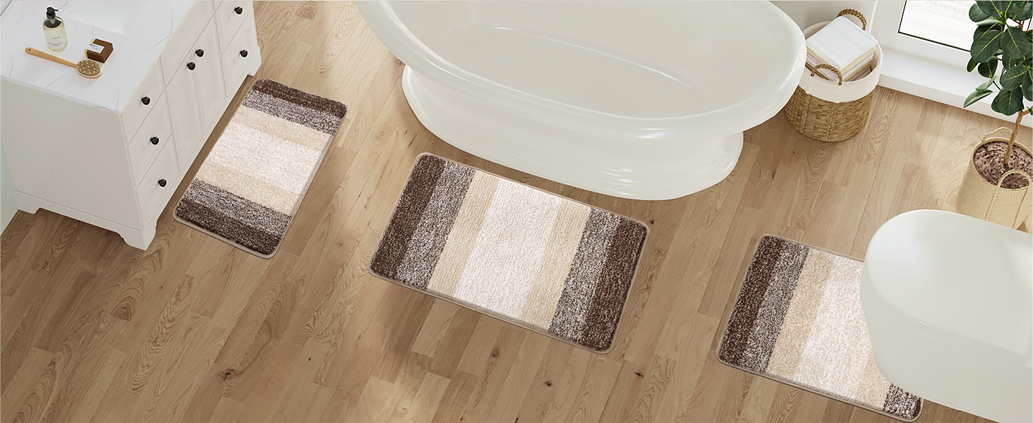 Набір килимків для ванної кімнати Badteppich Set: м'який високий ворс, 3 шт. (45x65 см, 50x80 см, 50x60 см), машинка-мийка, неслизькі, для туалету, під душ, в ванну